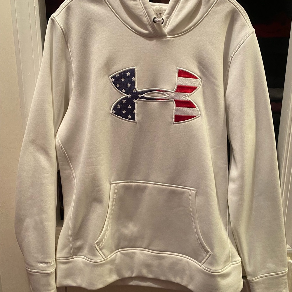 Under Armour White Hoodie with American Flag Logo